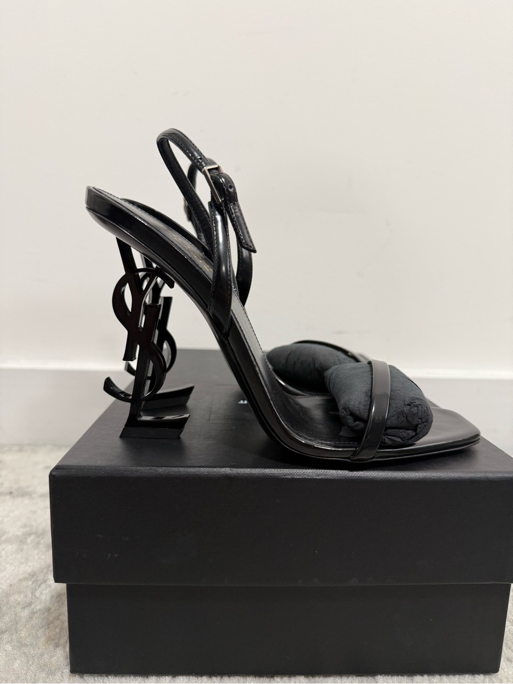 Saint Laurent Opyum 110 YSL Logo Heel Sandals - Size 37.5 EU / 7.5 US - NEW